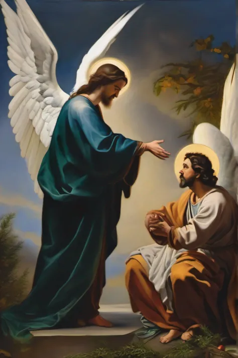 An angel comforting Jesus Christ - SeaArt AI