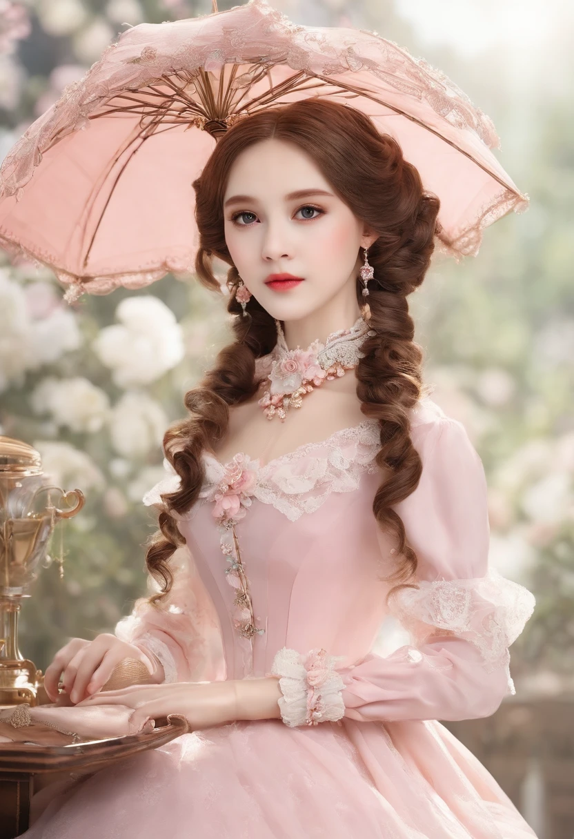 Victorian Girl、Cute Girl、kid、Small children、 1. **fashion**: Victorian fashion is distinguished by elegant and luxurious design.。Ruffles and Shoelace、Corset、Try incorporating elements such as long dresses.。 2. **Upper hairstyle**: Women's hairstyles of the Victorian era were often complex and delicate.。Upstyling and curling、It is also a good idea to add ribbons and floral ornaments to the hair..。 3. **countenance**: Features a little girl with soft features.、Beauty、kawaii、Beautiful 5. **Accessories**: Jewelry played an important role in the Victorian era.。headgear、necklace、gloves、umbrella, etc.、By drawing accessories with attention to detail.、You can give your character personality.。 Beautiful dress、floral、ornate attire、Pink with、pastel color