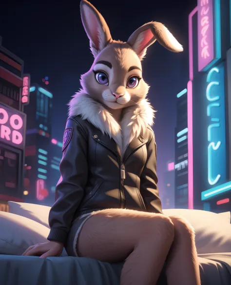 furry, fur, anthro, judy, solo, female, adult, (Detailed face), (solo:1.1), ((anthro, humanoid)), [(thin:1.1) : small petite : (Judy rabbit:1.2):4], (Detailed face), (anthropomorphic legs, anthropomorphic hands:1.1), (solo), (bedroom eyes, realistic fur, d...