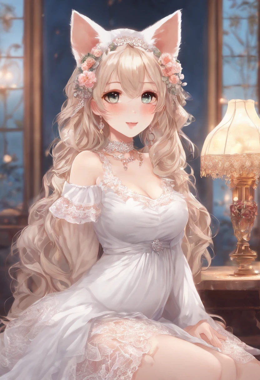 Anime Girl in White Lace Dress