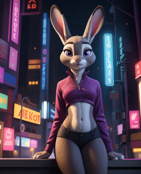 anthro, judy, solo, female, adult, (Detailed face), (solo:1.1), ((anthro, humanoid)), [(thin:1.1) : small petite : (Judy rabbit:1.2):4], (Detailed face), (anthropomorphic legs, anthropomorphic hands:1.1), (solo), (bedroom eyes, realistic fur, detailed back...