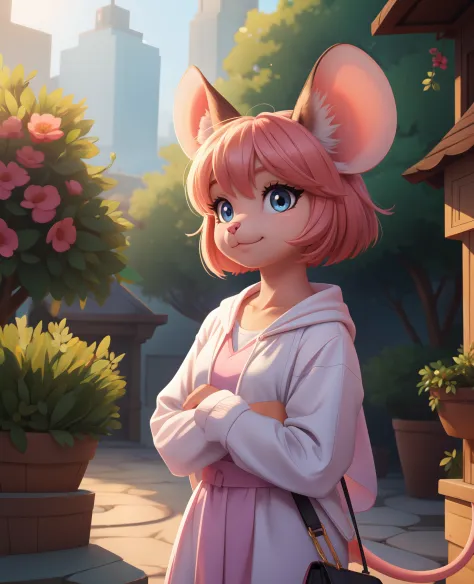 colorful image of anthro mouse girl, female, furry, beauty, cute, adorable, hi res, sharp, detailed background