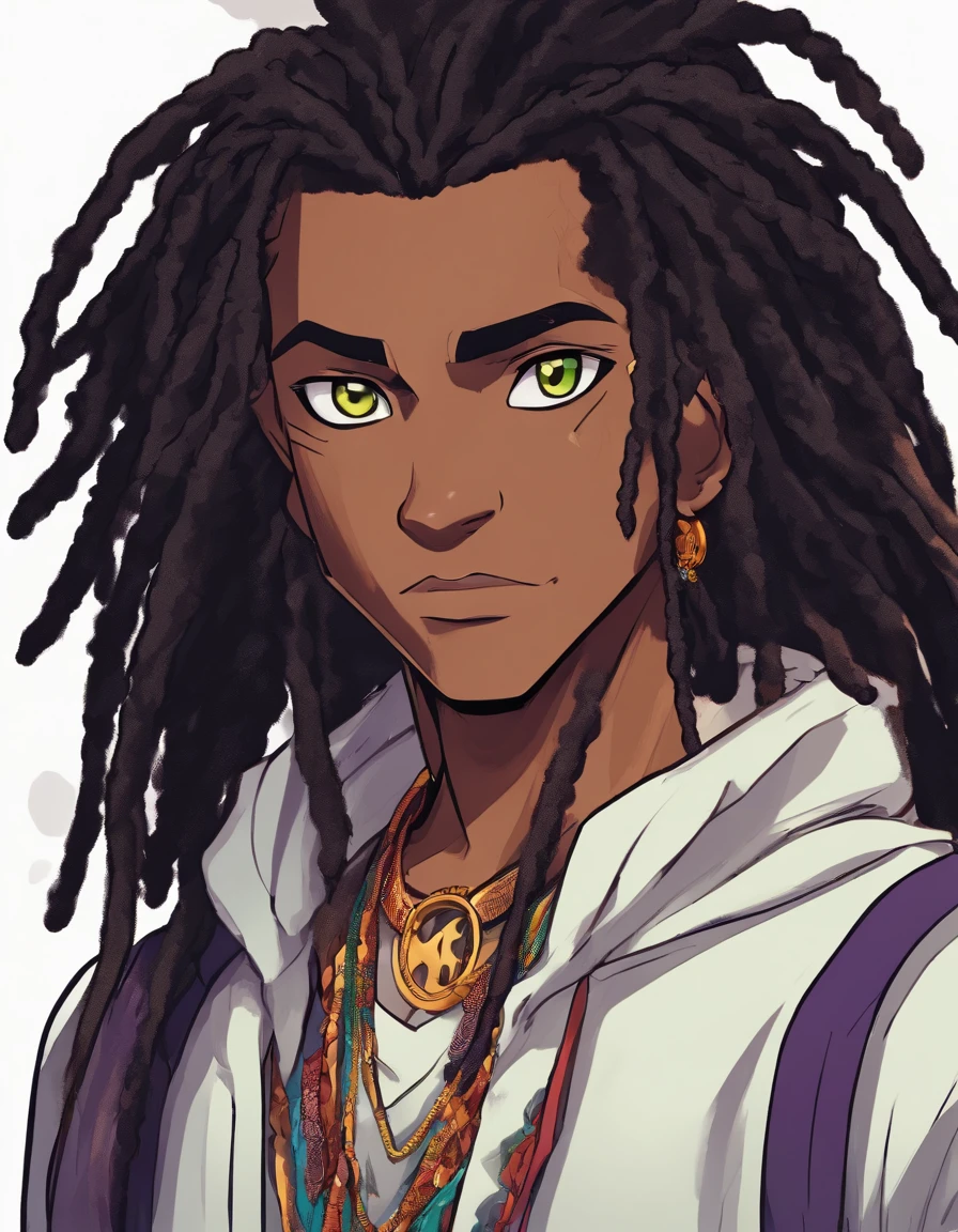 A drawing of a young man with dreadlocks and a white shirt - SeaArt AI