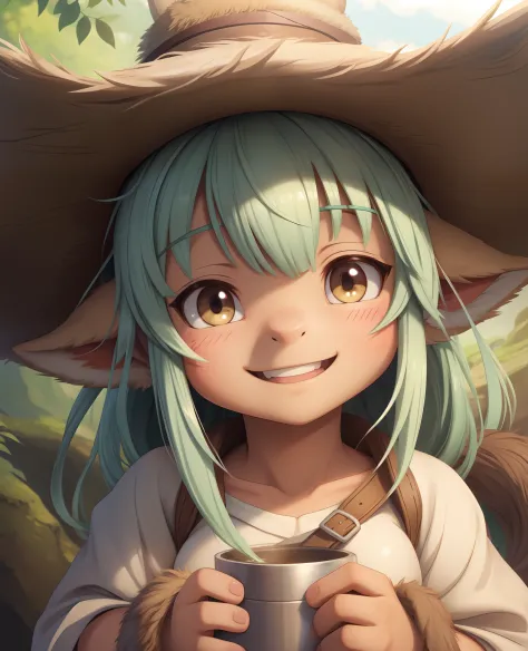 face focus, portrait, avatar, fluffy, :D, cute, 1girl, solo, furry, nanachi \(made in abyss\), nanachihat, looking at viewer, sm...