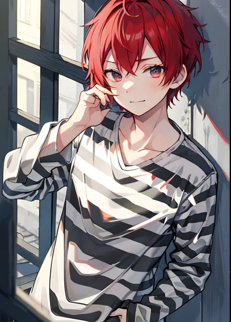 1boy, Handsome man,  Solo,Very short red hair, red hair, up looking_で_viewer, ((masutepiece,Best Quality)), Beautiful detailed e...