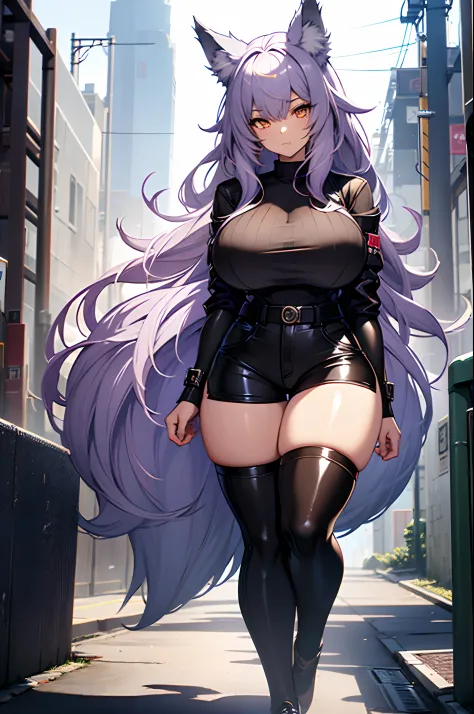 A close up of a woman with purple hair and a black outfit SeaArt AI