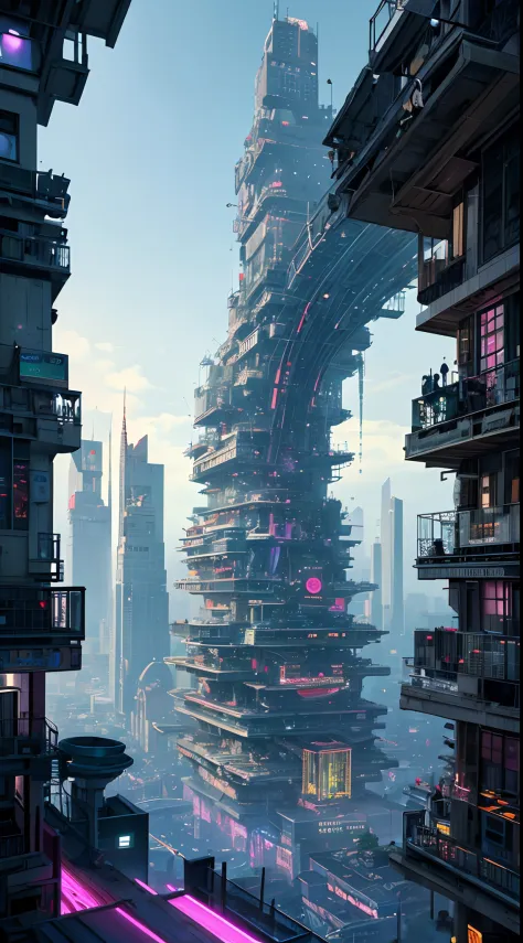 (City of abstract futuristic music,Intricate interconnected building complexes of layers,untiy,Biophilic design,bloomcore,Abstra...