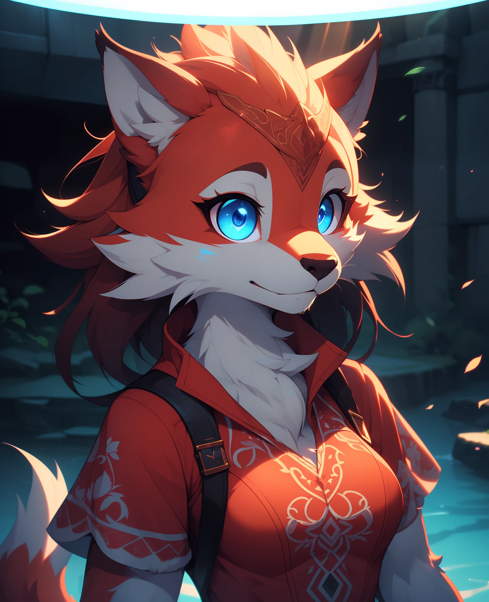 (best quality, highest quality, digital art, intricate, highres, 8k, anthropomorphic, furry, uploaded_on_e621:1.4), beautiful mature female anthro, furry, fuzzy, red dress, furry body, red fur, white fur, detailed body fur, detailed face, beautiful blue eyes, snout, masterpiece, best quality, absurdres, hdr, cinematic lighting, high contrast, subsurface scattering, bloom, chromatic aberration, lens flare, a1 pictures style, pixar style, by sam yang, by Daniel Bel, by Paula Lucas
