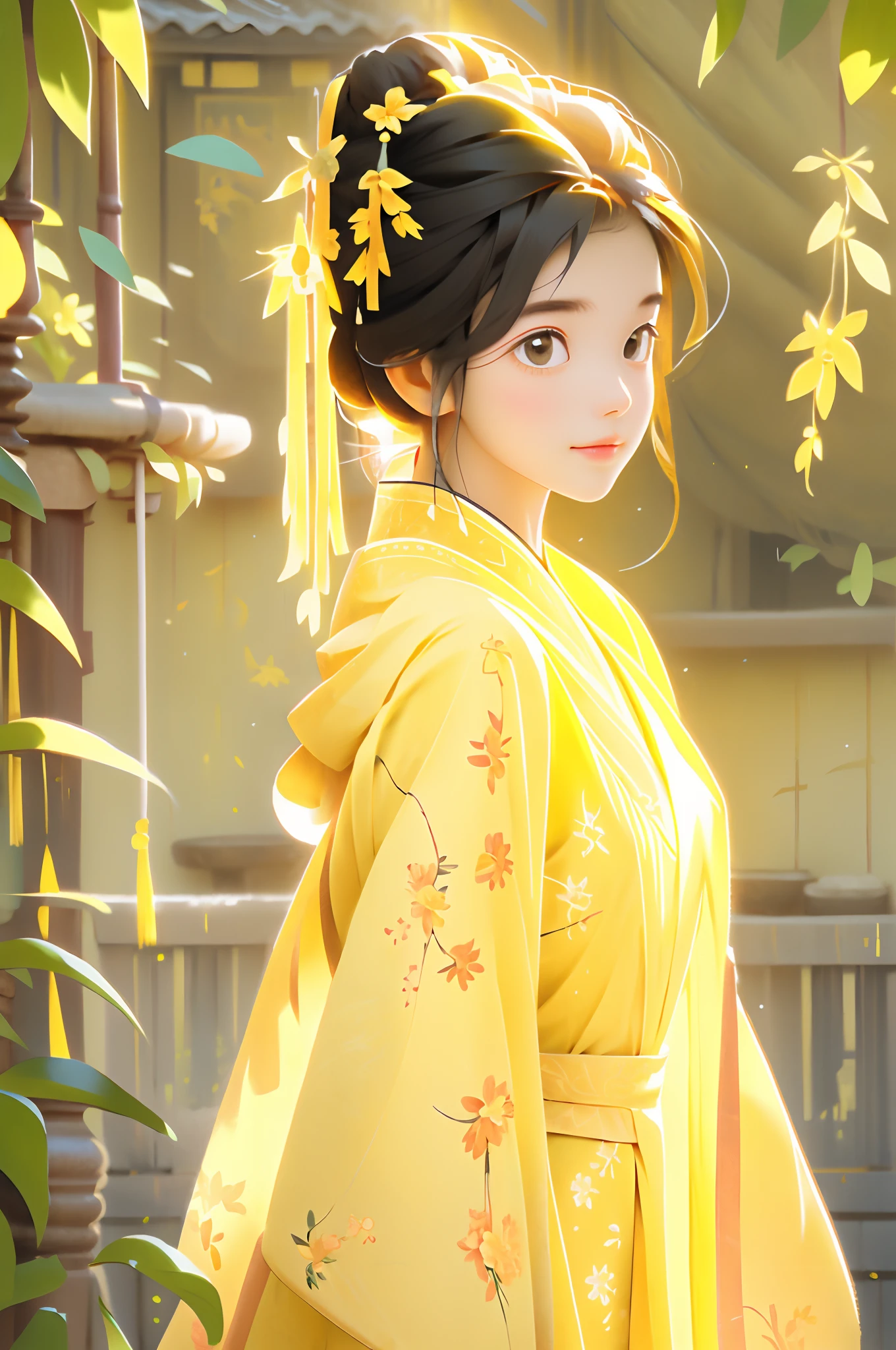 노란 Hanfu 1 소녀, 아침놀