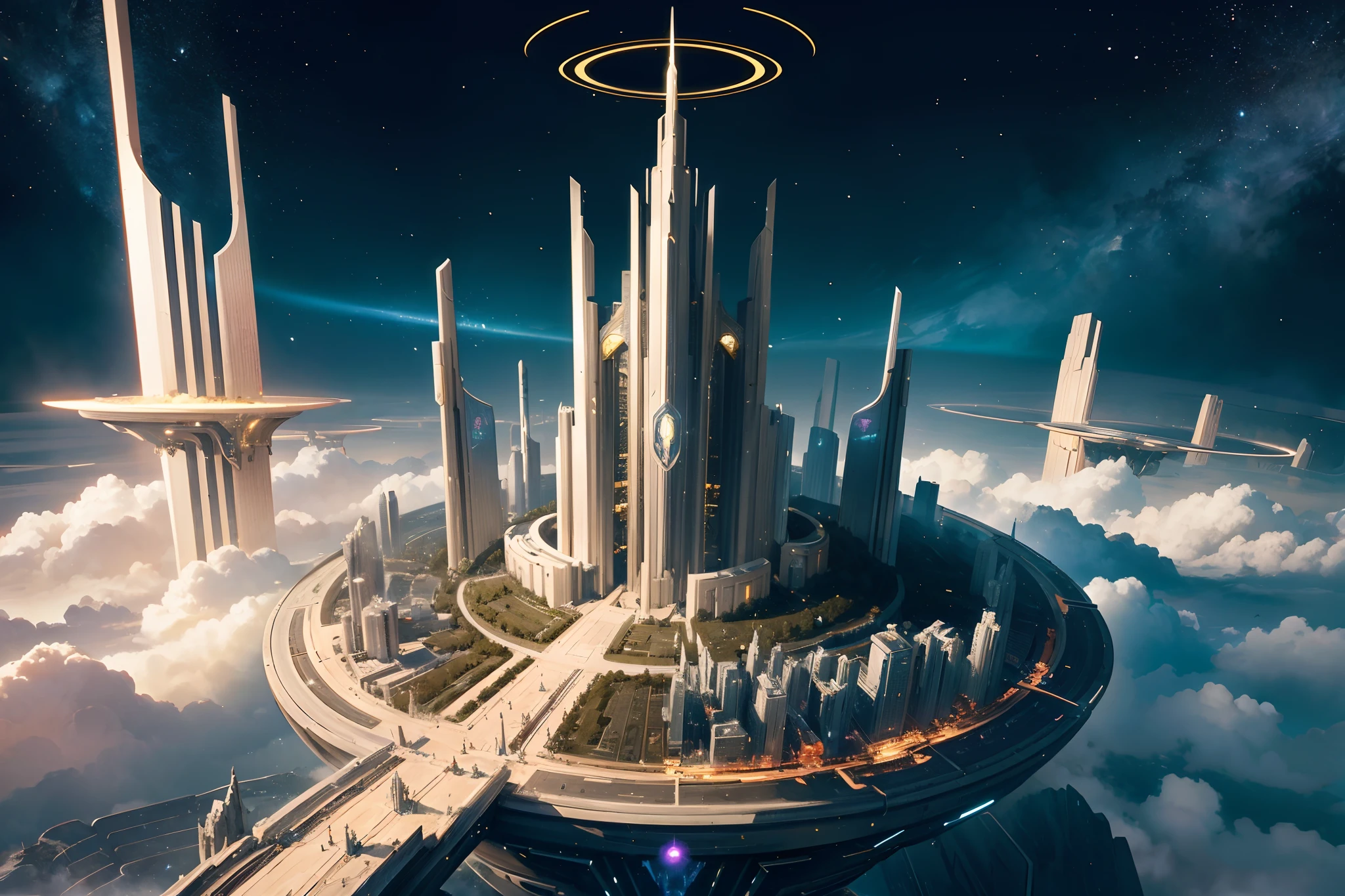 Una ciudad futurista de fantasía del siglo XXIV. ，benditotech , ciencia ficción, bendecido, Aura，extremadamente detallado