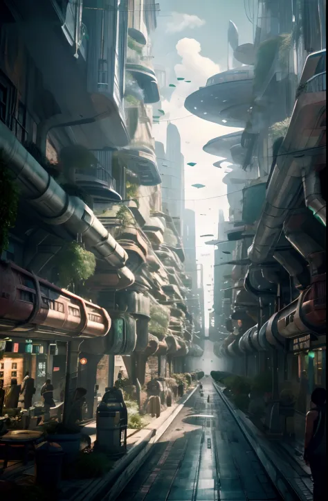 Underground city with characteristics of steam and dystopian style green smoke