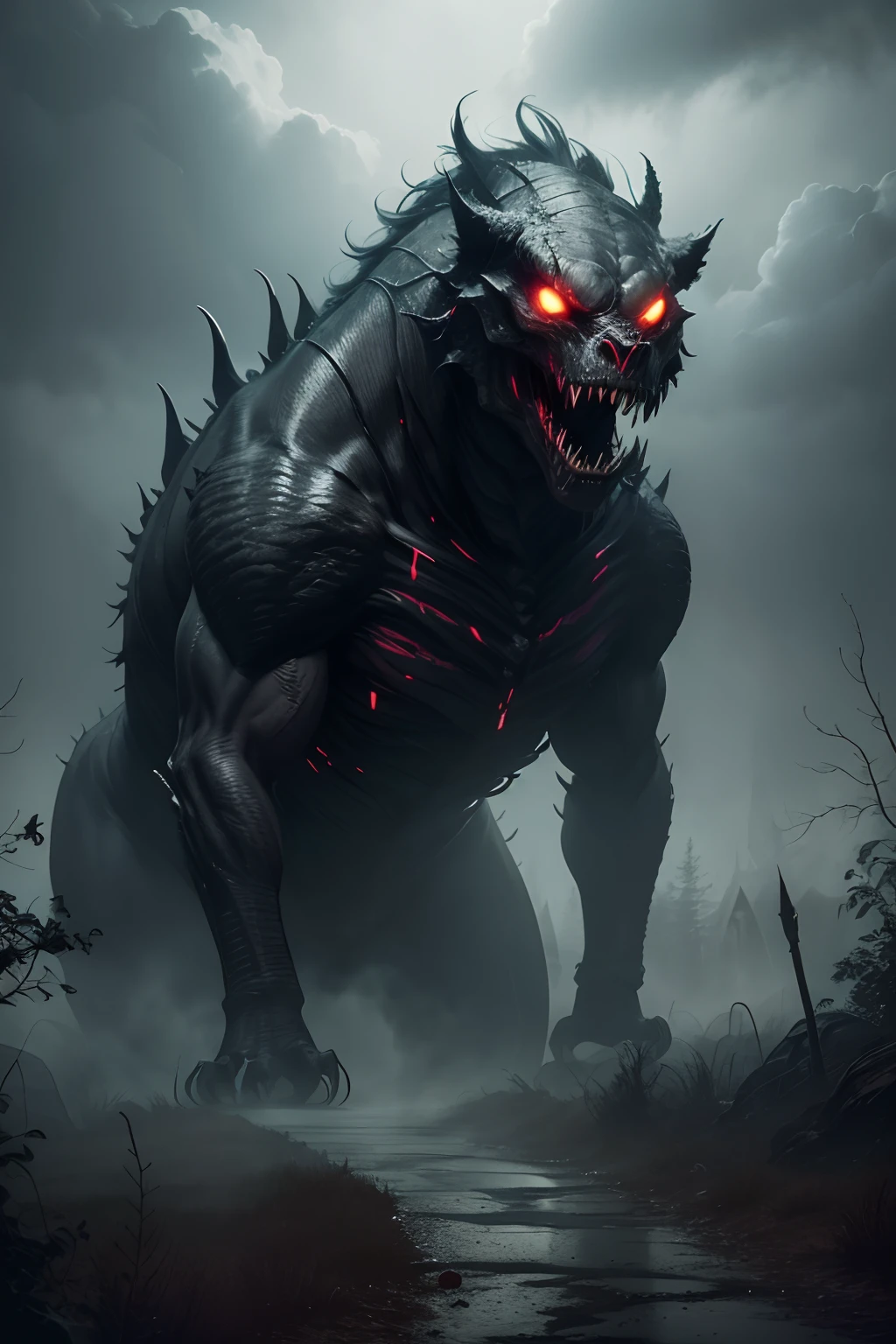 A black monster with red eyes and a red glowing eye - SeaArt AI