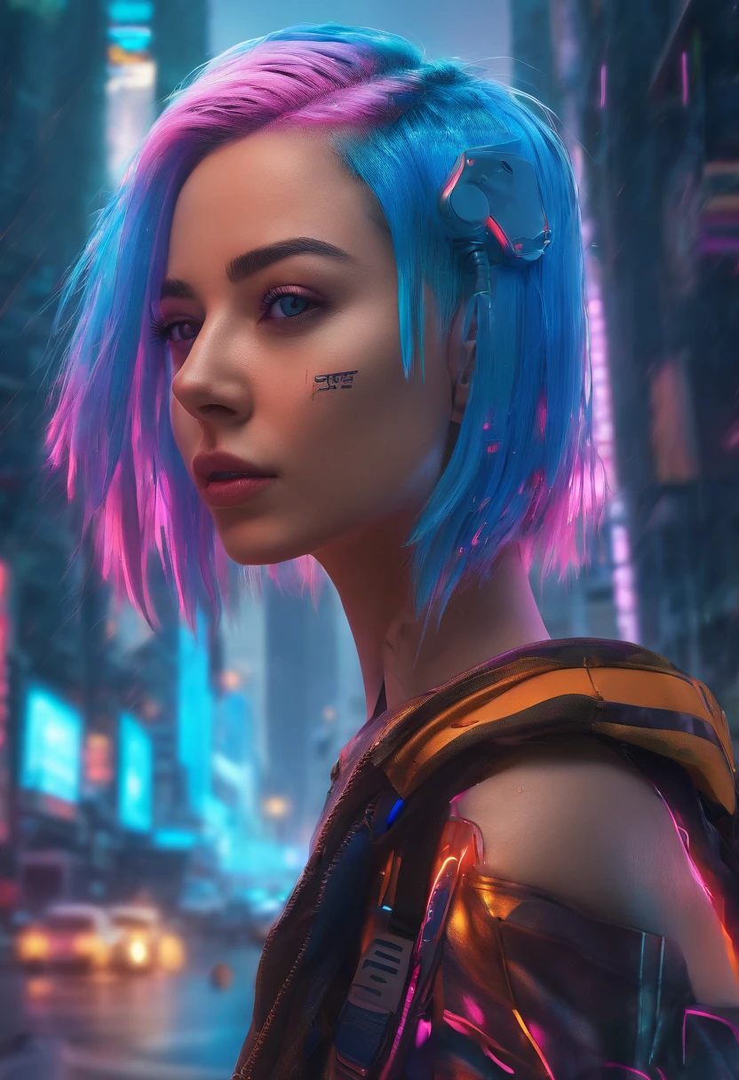 2 Girls  with Blue Hair and, small  in  a City walking  Si-fi, UHD, masterpiece, anatomically correct, ccurate, textured skin, super detail, high details, high quality, best quality, highres, 8k