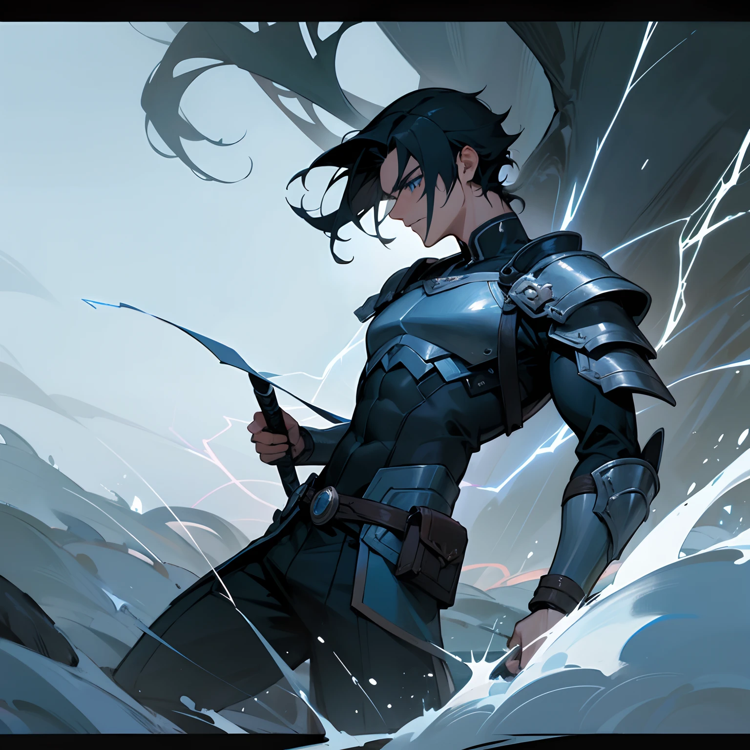 Anime character with sword and armor standing in front of a mountain -  SeaArt AI