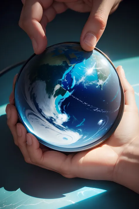 Make a logo of a planet Earth in dark and light blue tones with a magnifying glass and a question mark and with symbol of curiosities 3D image and super realistic: