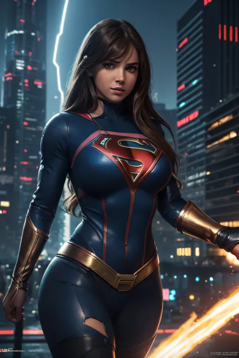 (8k, La mejor calidad, Obra maestra:1.2)  Supergirl de DC, pechos  grandes y cola grande muslos hechizantes cuerpo completo y co...