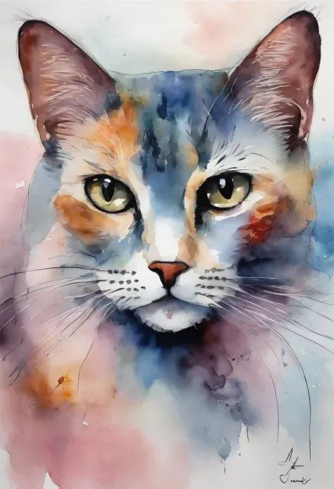 catss, Main color: Black, Secondary color blue, soft pink background, Artistic, Sophisticated, Warm style, Shapes include abstract cats, Playful form, Elegant work, Textures include fur textures, Smooth paint, The texture of the fabric, Lines contain beaut...