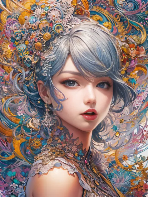 ichiro, (masterpiece, top quality, best quality, official art, beautiful and aesthetic:1.2), (1girl:1.3), extremely detailed, (fractal art:1.2), colorful, highest detailed, (zentangle:1.2), (dynamic pose), (abstract background:1.5), (sexy dress:1.2), (shin...