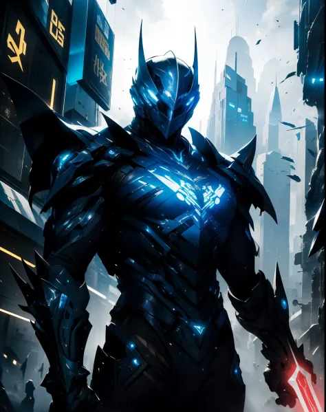 In a dark, futuristic world adorned with a black gold color scheme, a legendary Knight stands tall. Adorned in a magnificent imperial armor crafted from futuristic plate material, this armored warrior exudes power and awe. The armor is sleek, with intricat...