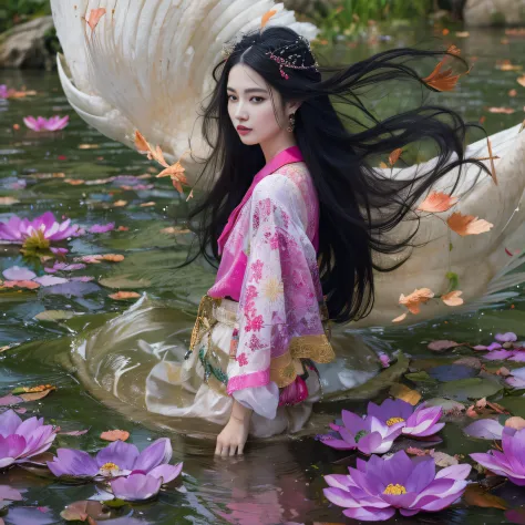 32K（tmasterpiece，k hd，hyper HD，32K）Long flowing black hair，ponds，zydink， a color， Aozhou people （Concubine girl）， （Purple silk s...