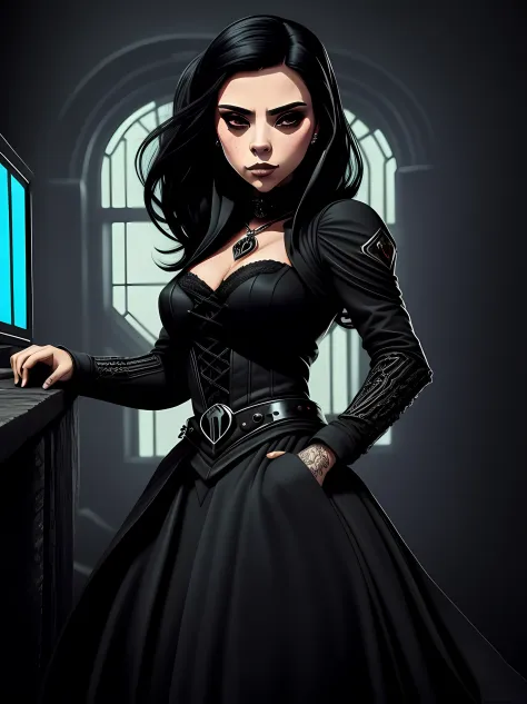 Portrait of an attractive beautiful woman with black hair with gothic costume, inspirada em "Scarlett Johansson"(altamente detal...