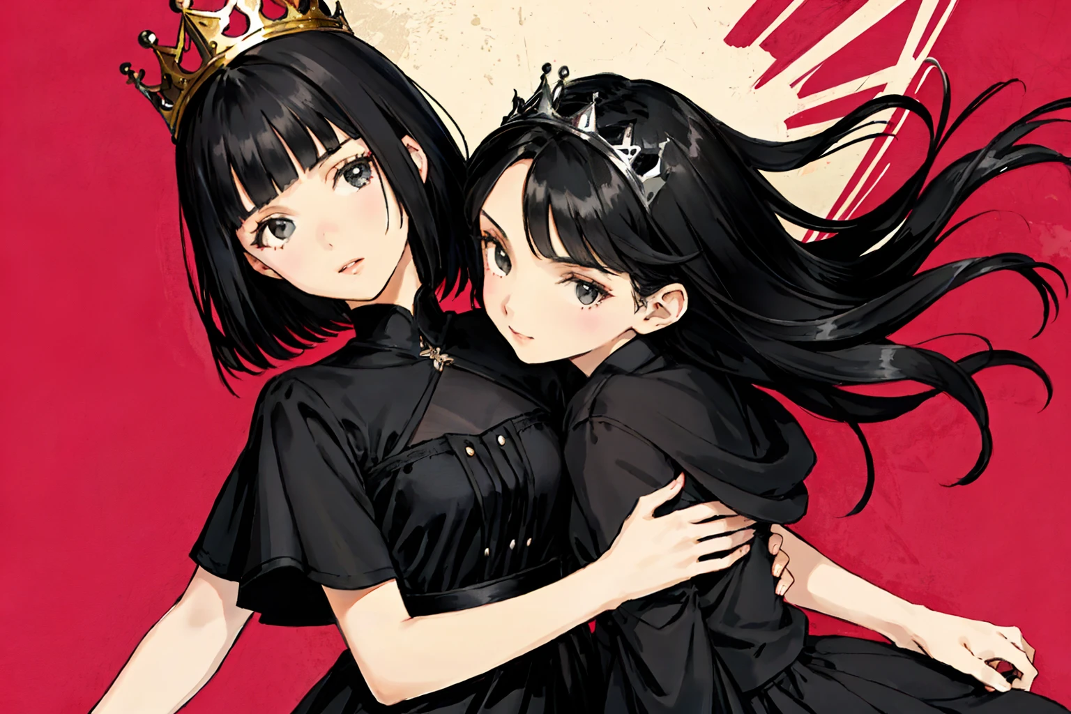 Two anime girls in black dresses with a crown on their head - SeaArt AI