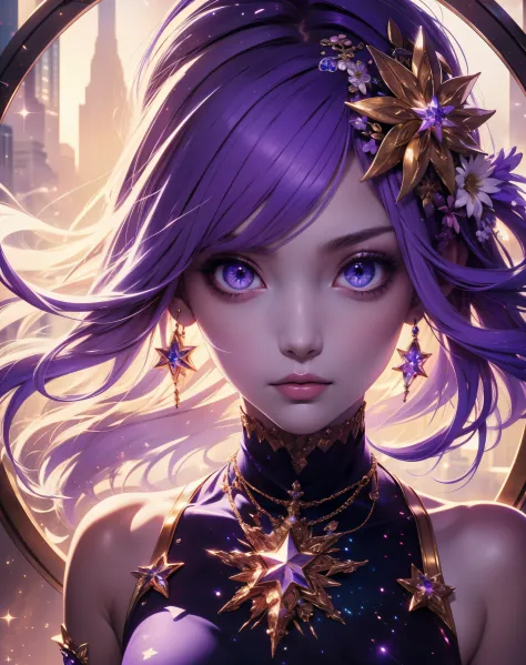 masterpiece, best quality, ultra-detailed, illustration, , , 1girl,solo, image body, flower, looking at viewer, , , purple eyes,...