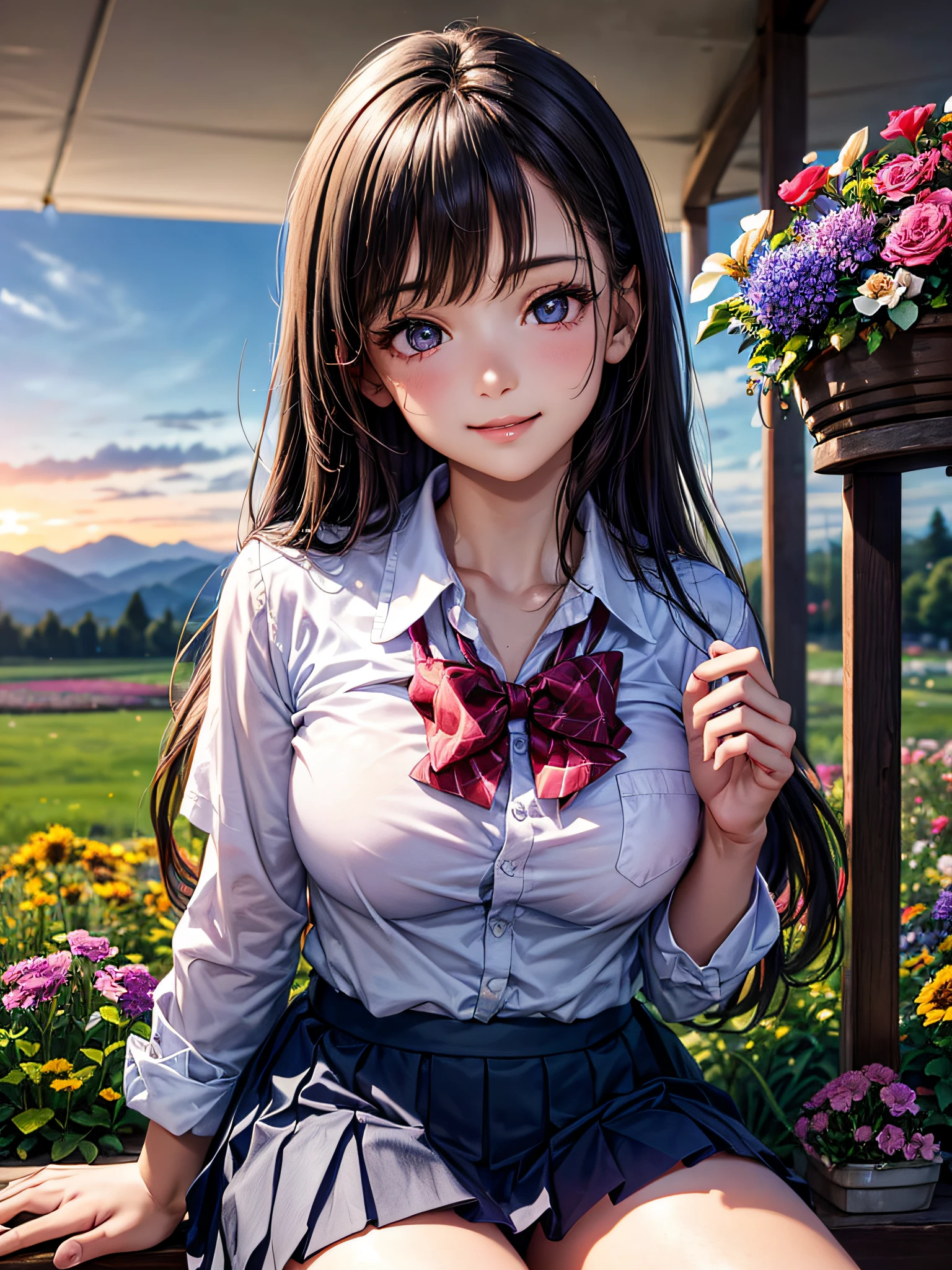 Anime girl in a short skirt posing for a picture - SeaArt AI