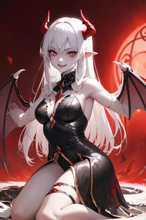 big boobs, huge breasts, bursting breasts, curvy, red eyes, succubus,  leotard, sweater, demon horns, Monster Girl Quest, anime, thigh-highs, boobs,  horns, anime girls, aqua eyes, Pixiv, white background, simple background,  bodysuit, pointy