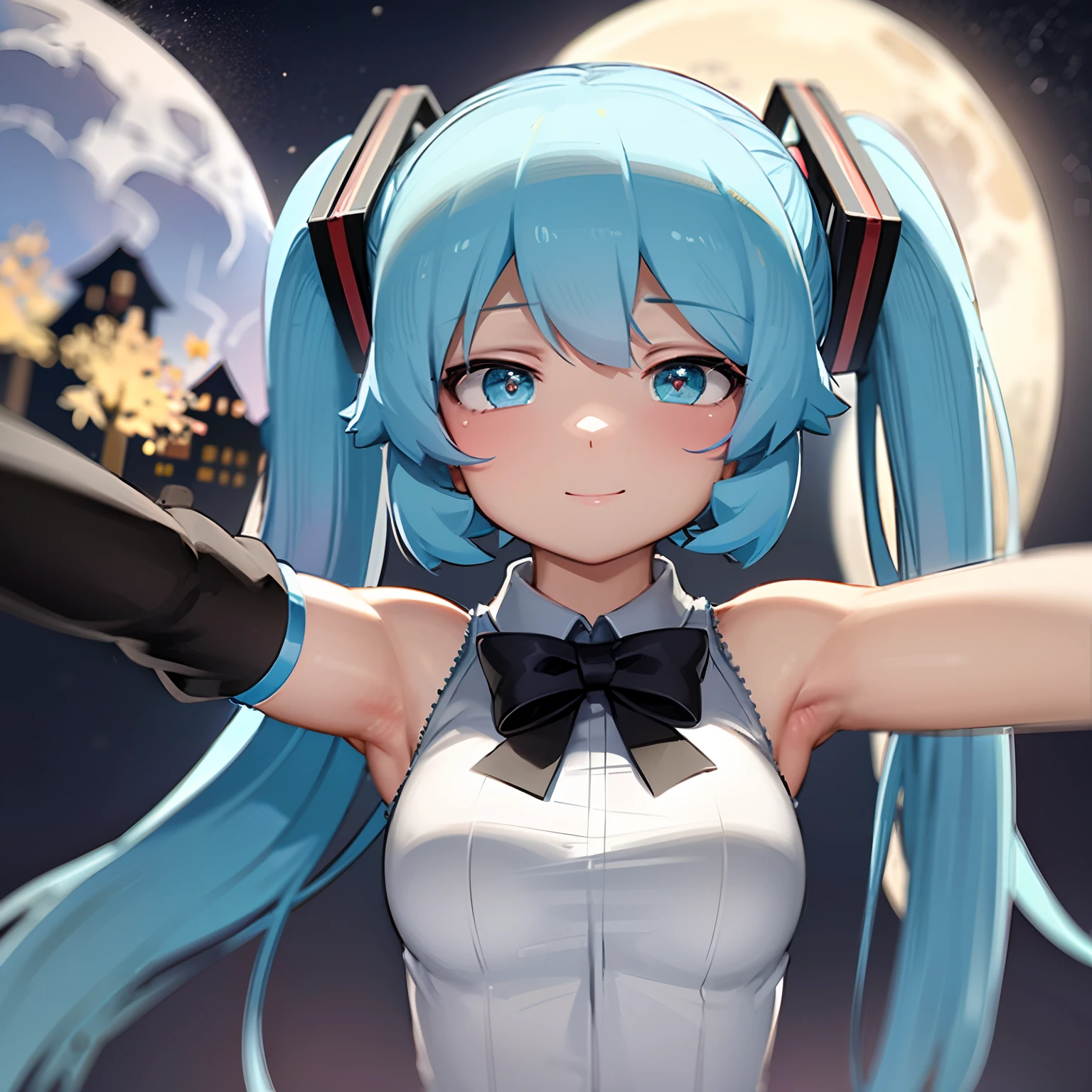 HD, maire_qualité, Hatsune Miku, belle, Selfie, Nuit, clair de lune, étoiles