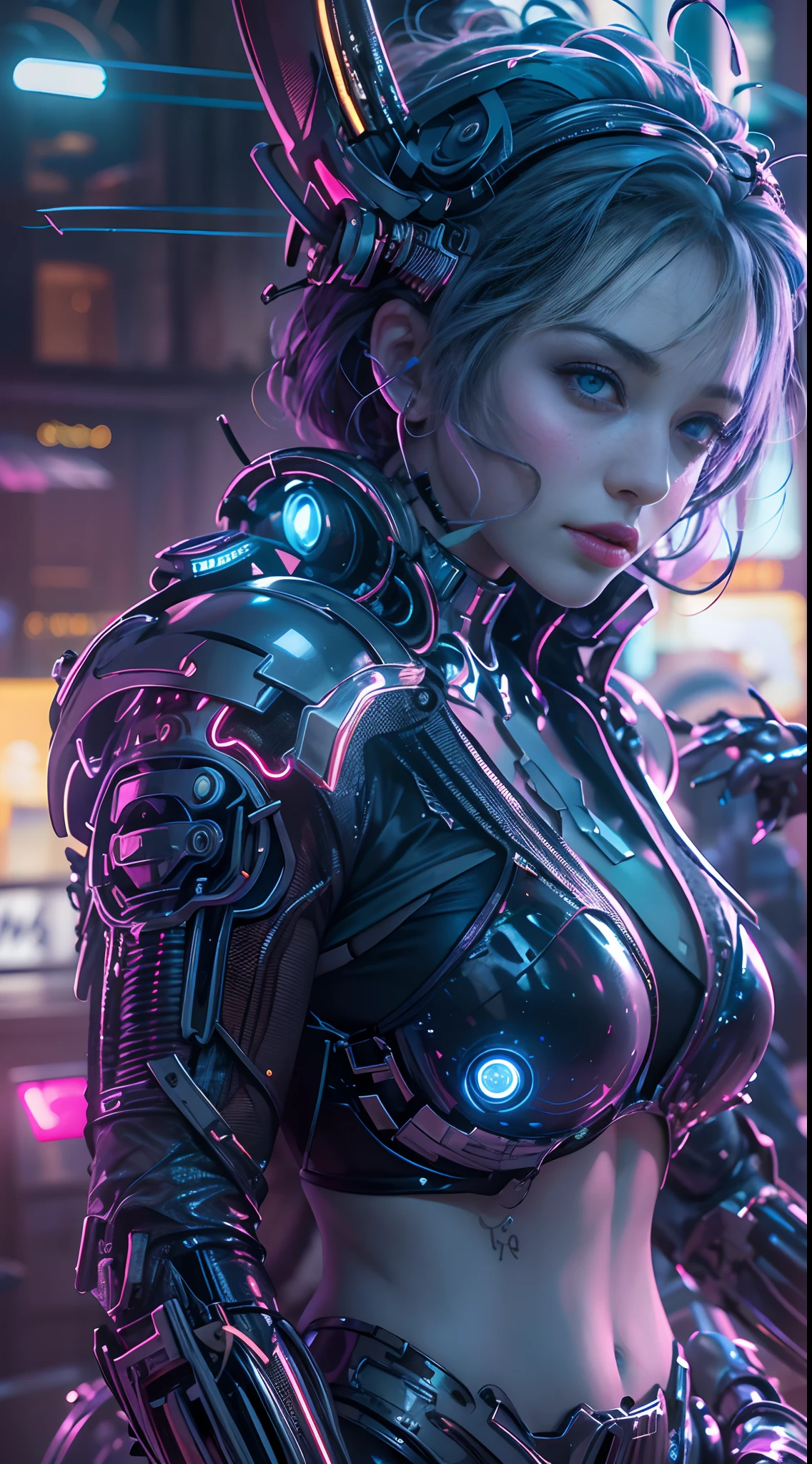 unreal engine:1.4,UHD,La Best Quality:1.4, photorealistic:1.4, skin texture:1.4, Masterpiece:1.8,first work, Best Quality, 1girl, Ives Girl, mecha, beautiful  lighting, (neon light: 1.2), (evening: 1.5), "first work, Best Quality, 1chica, Full length portrait, pose sensual, ojos bluees, multicolored hair+the payment:1.3+rosado:1.3+blue:1.3, Sculpted legs and tempting curves, full breasts, Beautiful face, many drops of water, clouds, twilights, Open floor plan, watercolor, neon light:1.2, evening:1.5, mecha, beautiful  lighting, Bright neon light: 1.2, unforgettable mysterious night: 1.5",,beautiful fine hands