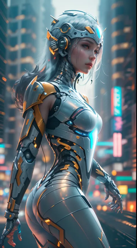 Future mechanical girl,Sparkling metal,Sparkling robot action,Ethereal,Futuristic technology,Advanced artificial intelligence,Ne...