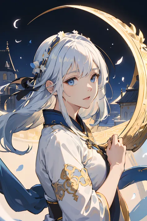 (masuter piece, best quality, hight resolution:1.4), european girl,portlate,eyes of gold,blue-white hair,floating hair,delicate ...