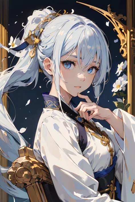 (masuter piece, Best Quality, hight resolution:1.4), European Girl,portlate,Eyes of Gold,Blue-white hair,Floating hair,Delicate ...