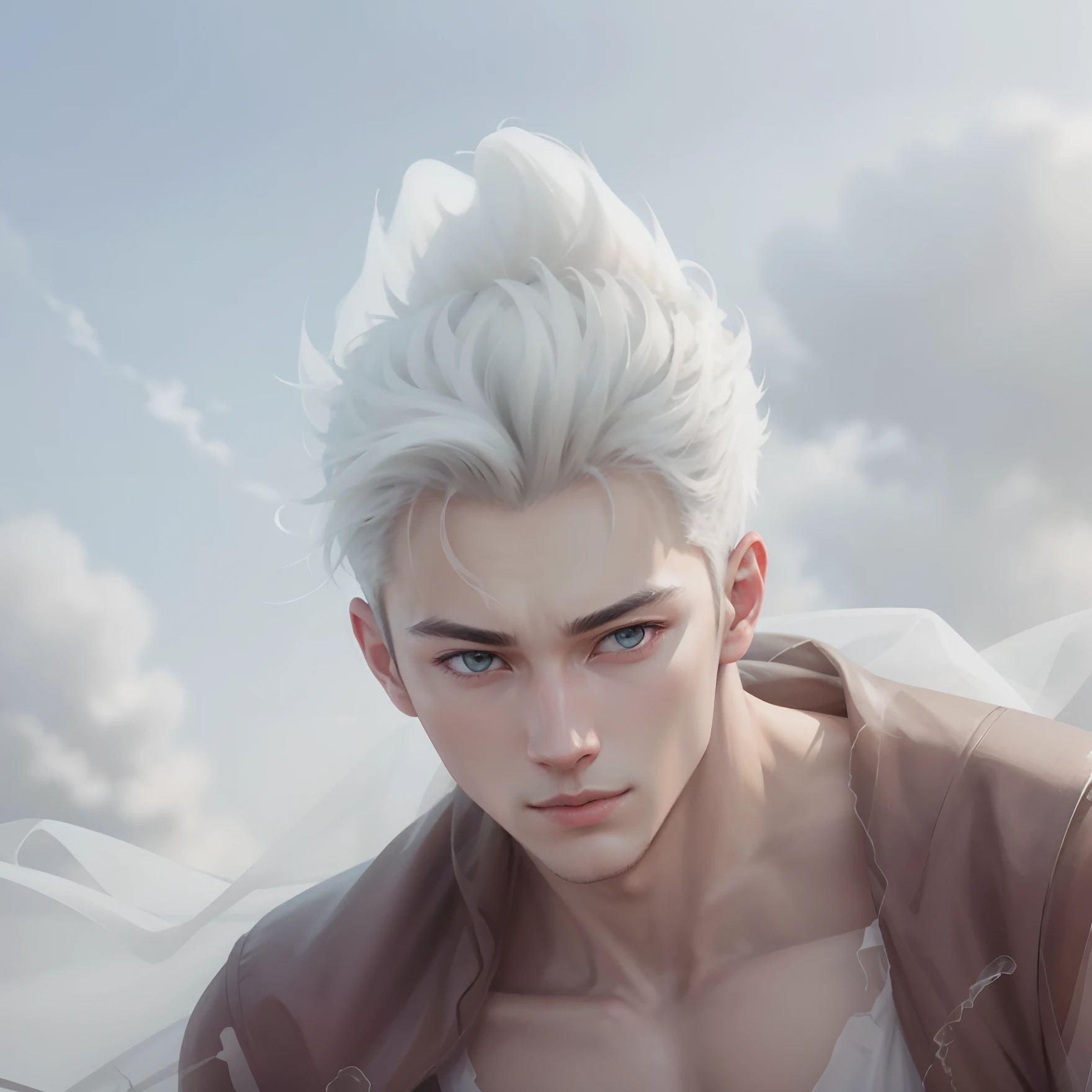 Anime guy with white hair and blue eyes posing for a picture - SeaArt AI