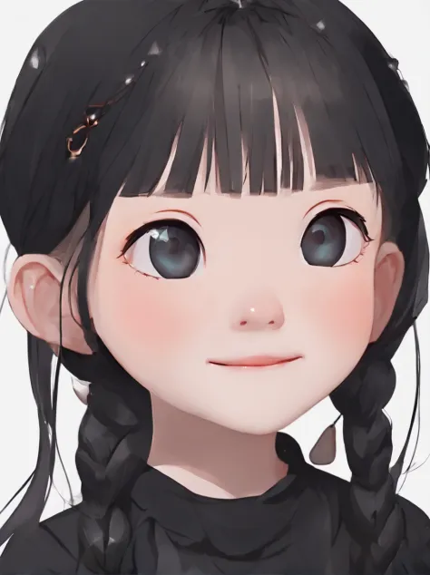 Lori is cute， 8 year old little girl，Black twisted braid, Modern accessories , Delicate water spirit big eyes, laughing heartily, Detaileddetails, holograph, Clear and simple background