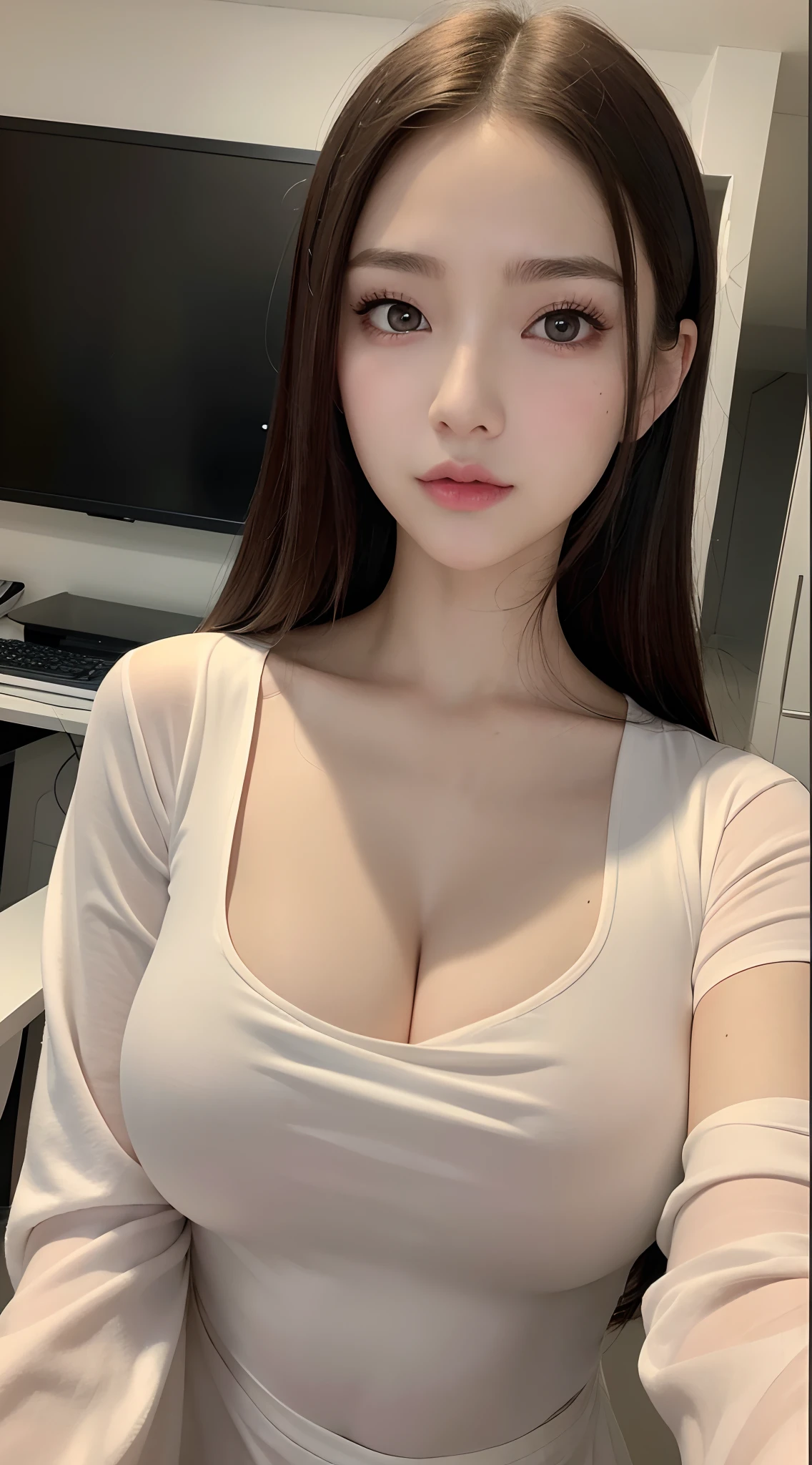 A woman with a very big breast posing for a picture - SeaArt AI