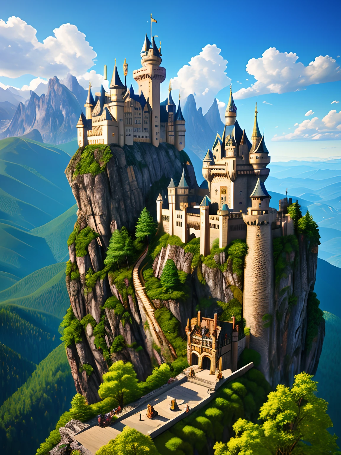 A forbidden castle high up in the mountains, pixel art, (intricate details:1.12), hdr, (intricate details, hyperdetailed:1.15), (natural skin texture, hyperrealism, soft light, sharp:1.2), game art, key visual, surreal