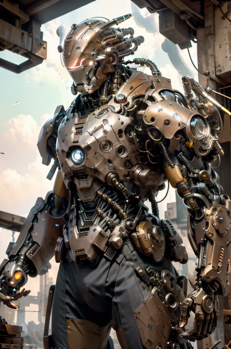 Masterpiece, ironman wearing futuristic steampunk robotic suit, hyper realistic, hyper detailed mechanical, clean sharp image, 16K, HD, High Quality