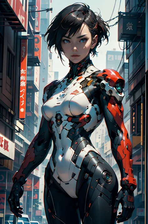Top quality, Masterpiece, 超高分辨率, ((Photorealistic: 1.4), RAW photo, 1 Cyberpunk android girl, ((Portrait)), Glossy glossy skin, ...