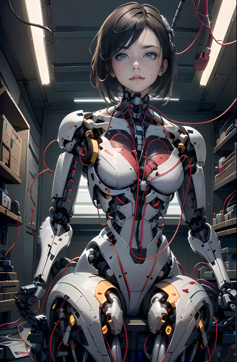 (((Masterpiece))), (((Best quality))), ((Ultra-detailed)), (CG illustration), ((an extremely devious and beautiful)),(cute desktop face),Cinematic light ,((1 mechanical girl)),独奏,full bodyesbian,Lateral face，(Machine-made joints:1.4),((Mechanical limb)),(B...