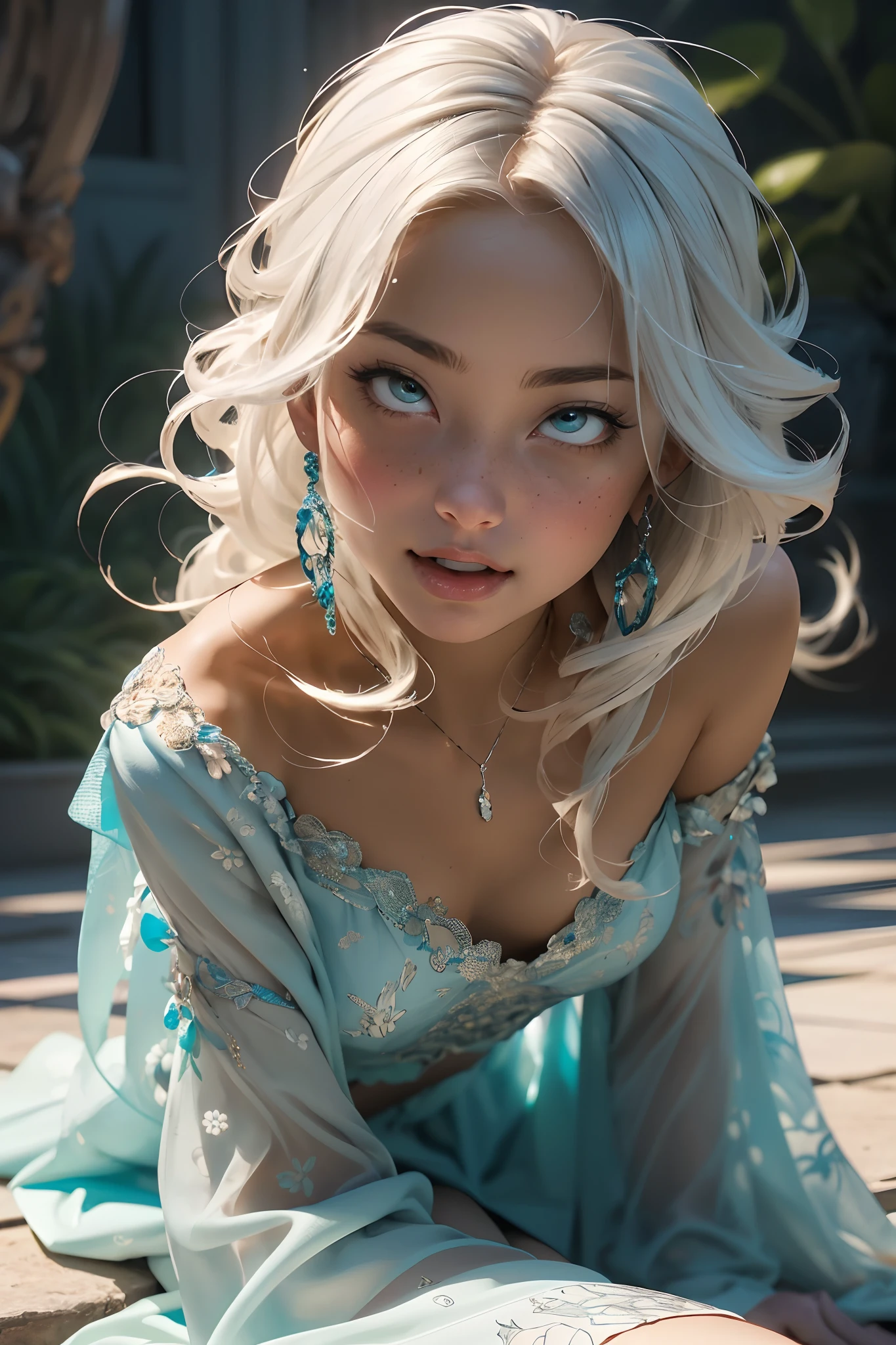 (((masterpiece))), (((best quality))), ((ultra-detailed)), (hyperrealistic), (highly detailed CG illustration), ((extremely delicate and beautiful)),cinematic light, (full body:1.2), 1girl, solo, graceful and enchanting figure, radiating an aura of elegance, intricate facial features, mesmerizing eyes with vibrant colors and delicate shading, white hair, (ahegao:1.2), (ahg:1.2), climax face, (rolling eyes:1.4), shivering, trembling, in agony, (reaching the climax:1.4),  biting lips,  blush, embarrassed, tongue, drool, (head facing upwards:1.1),clothing with elaborate patterns, flowing fabrics and rich textures, off shoulder, off-the-shoulder, reflecting a blend of fantasy and contemporary fashion, environment showing mystical realm filled with magical elements, vibrant colors, dynamic lighting, detailed background elements to create a sense of depth and immersion , latest trends in anime art, lighting effects, from the top artists on ArtStation and their exceptional execution of various art styles and themes , (cowboy shot:1.4), high-resolution artwork to showcase intricate details and clarity
