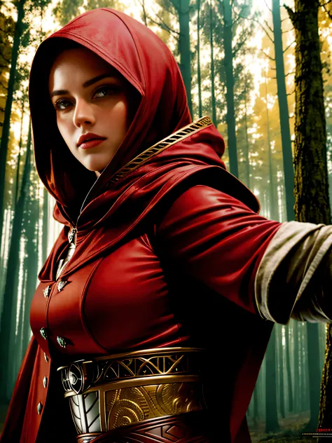 extremely beautiful red riding hood, subtle makeup, golden hour, photorealistic, high contrast, 8k HD, detailed, hyper-detailed,...