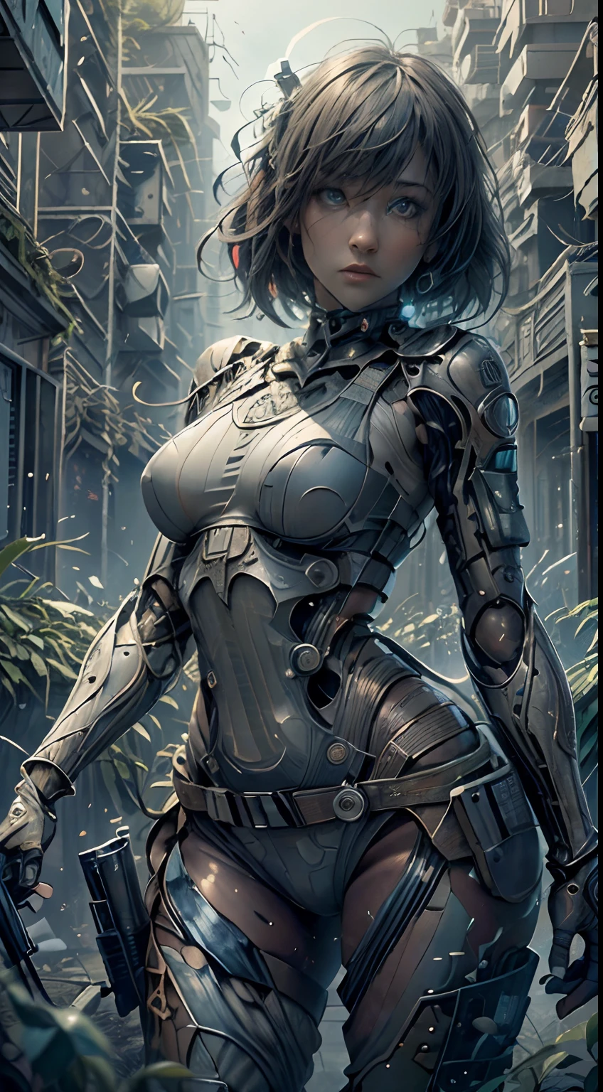 Masterpiece,(best qualtiy),highly  detailed,Ultra-detailed,1 mechanical female soldier, solo person, full bodyesbian，（Machine-made joints：1.5），(tactical gear:1.2), (Blue eyes), (Serious expression), (Gun:1.5), (during night:0.7), (urban surroundings), (Dynamic pose), (glowing neon lights:0.9), (smoke effect:0.6), depth of fields， Maximum clarity and sharpness， Many-Layer Textures， Albedo e mapas Speculares，Surface Coloring，Accurately simulate photo-material interactions，perfectly proportions，rendering by octane，twotonelighting，largeaperture，Low ISO，White balance，trichotomy，8K RAW，High-Efficiency Sub-Pixel，sub-pixel convolution
