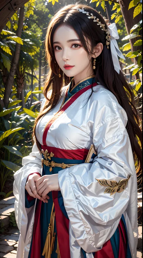 photorealistic, high resolution, soft light, 1women, solo, shining skin, jewelry, hanfu