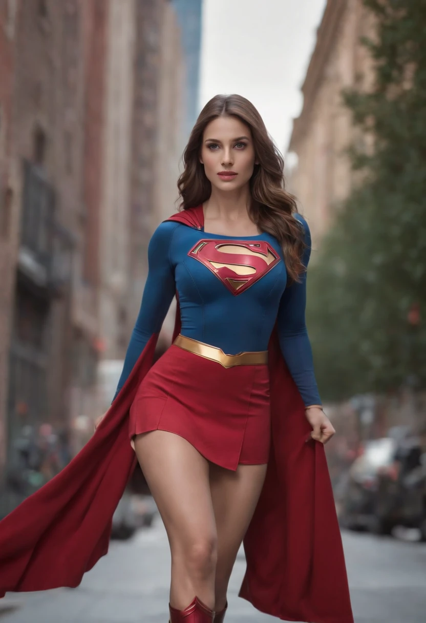 A woman in a superman costume walking down a street - SeaArt AI