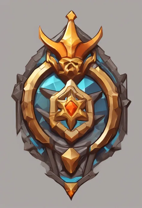 Game medallion with metal faucet closeup with crown，drak，hearthstone art style, Hearthstone style art, hearthstone concept art, Riot game concept art, style of league of legends, iconic character splash art, League of Legends crown，Game badge，Surrounding m...