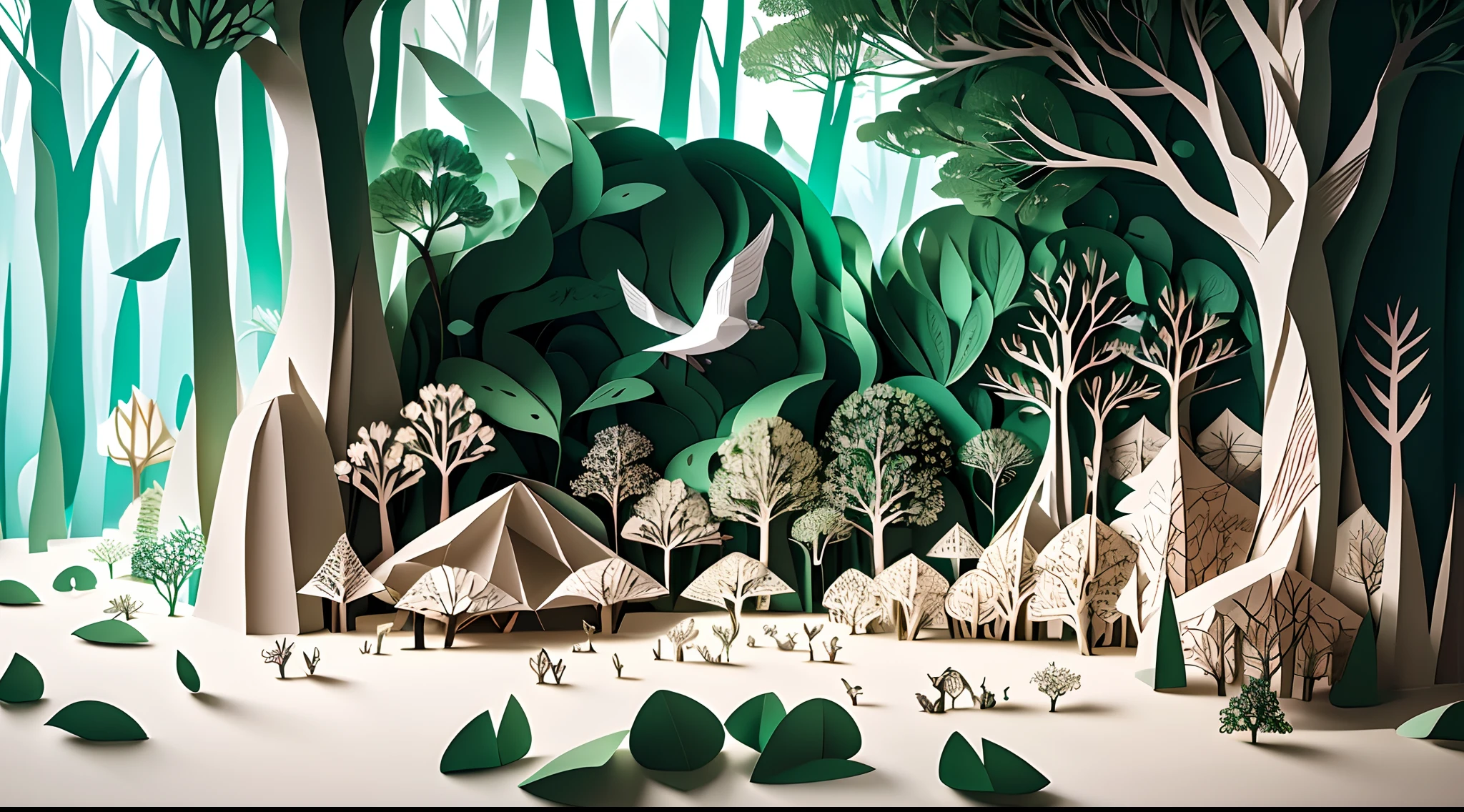 There is a paper cut of a forest with trees and houses - SeaArt AI