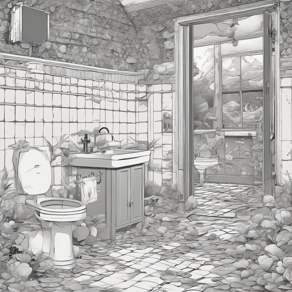 There is a drawing of a bathroom with a toilet and a sink - SeaArt AI