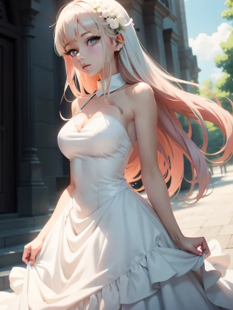 anime coloring, anime screencap, 1girl, white gown, upper body